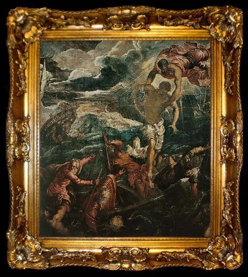 framed  Jacopo Tintoretto San Marco salva un saraceno durante un naufragio, ta009-2